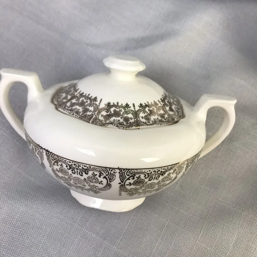 Vintage Creamer and Sugar Bowl Cream With Gold Filigree Trim Traditional China
